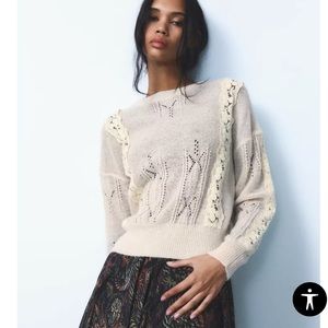 Zara COMBINATION KNIT LACE SWEATER